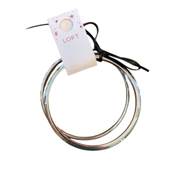 NWT LOFT Silvertone Finish 2 Bangle Bracelet Set - Picture 3 of 8